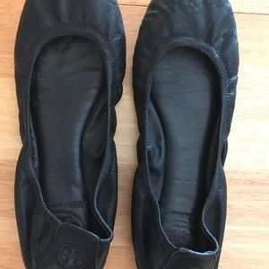 Tory Burch Ballet Flats, Soft Matte Black Leather, 9.
